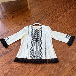 Bohemian White and Black Tunic with Tassels. Good condition. Cotton.
